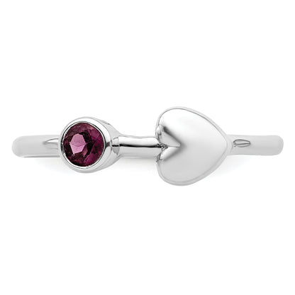 Sterling Silver Rhodium-Plated Polished Circle Rhodolite Garnet Heart Ring