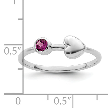 Sterling Silver Rhodium-Plated Polished Circle Rhodolite Garnet Heart Ring