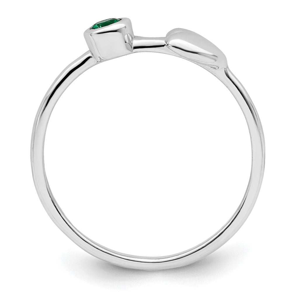 Sterling Silver Rhodium-Plated Polished Circle Created Emerald Heart Ring