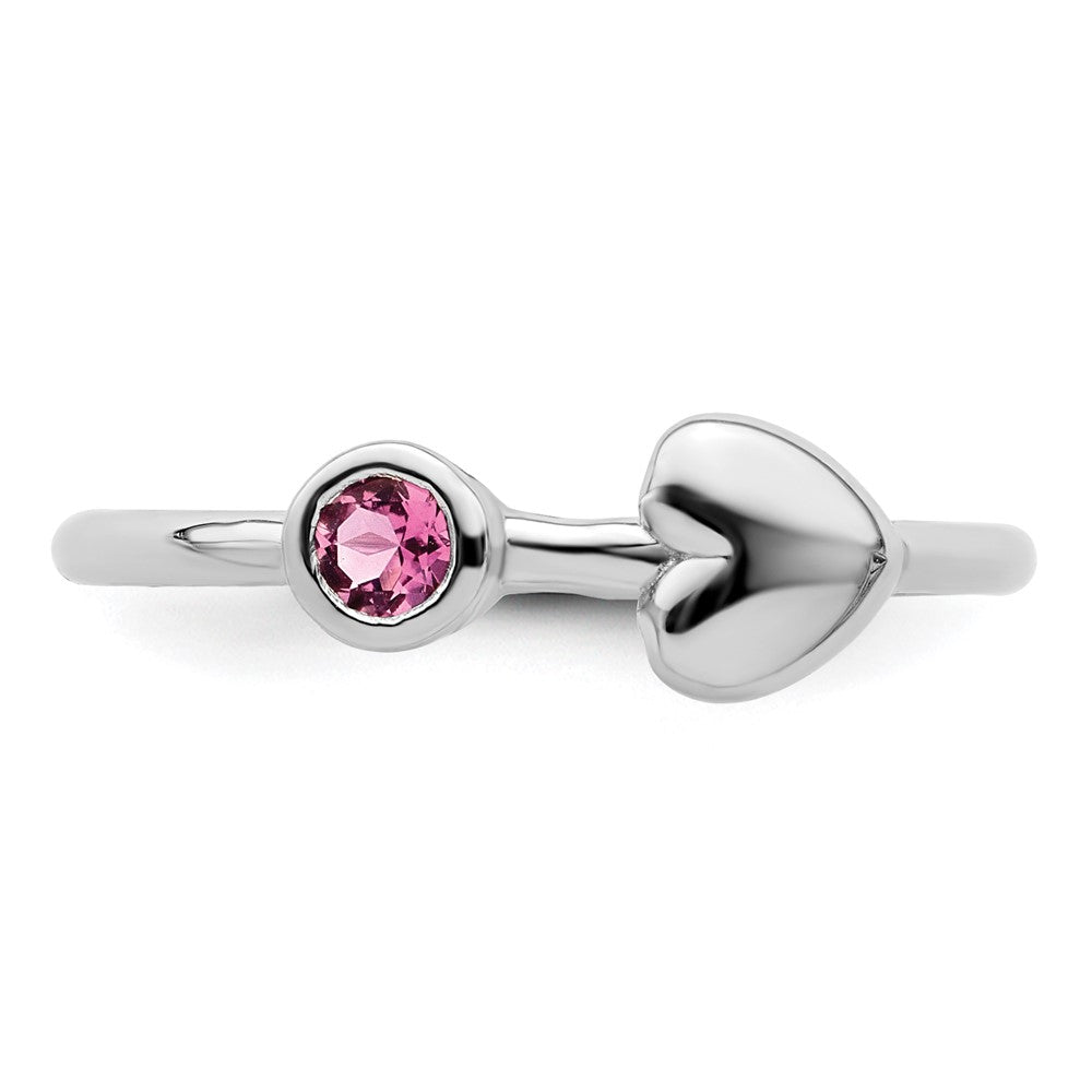 Sterling Silver Rhodium-Plated Polished Heart Pink Tourmaline Ring