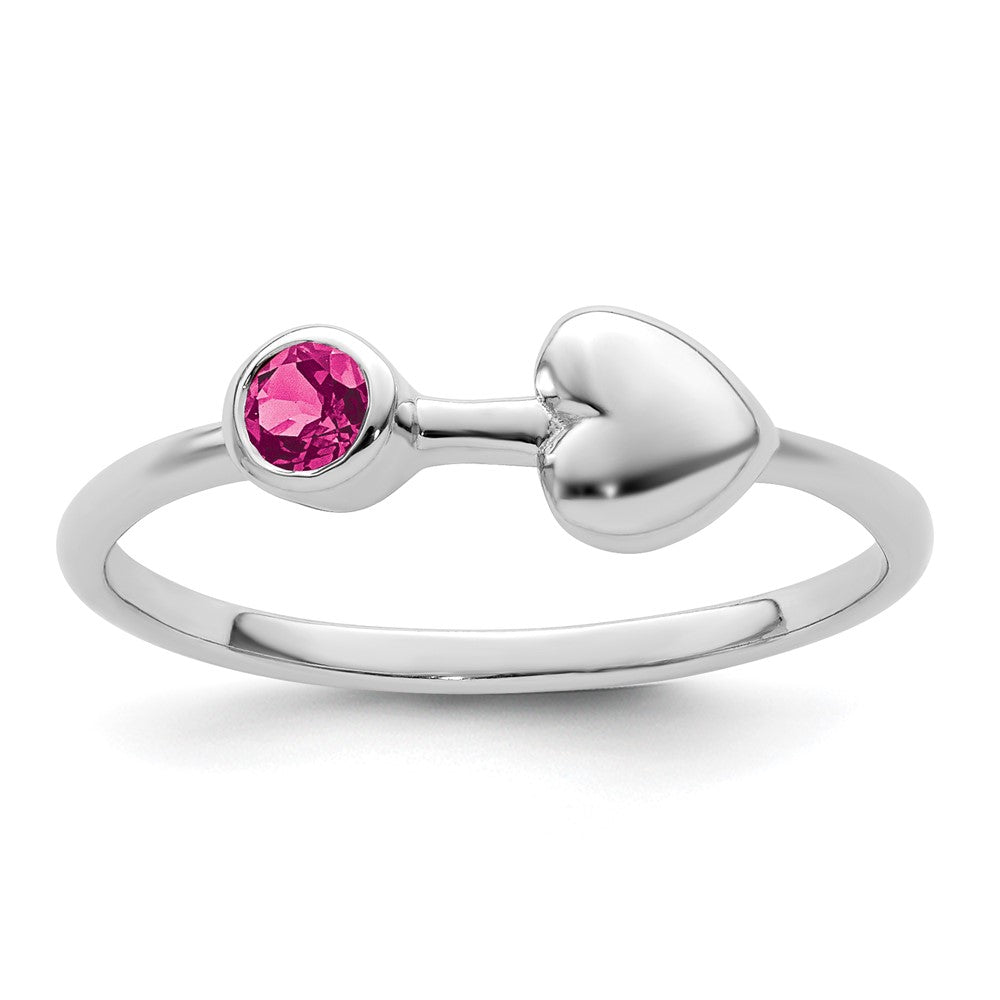 Sterling Silver Rhodium-Plated Polished Heart Pink Tourmaline Ring