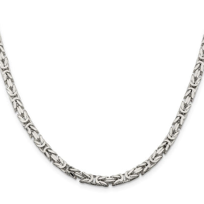 24 Inch Sterling Silver 4.25mm Byzantine Chain Necklace