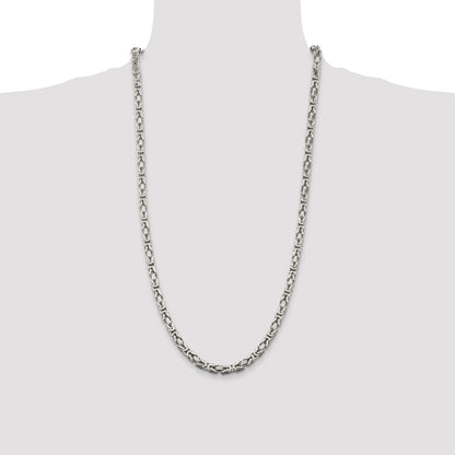 28 Inch Sterling Silver 5mm Byzantine Chain