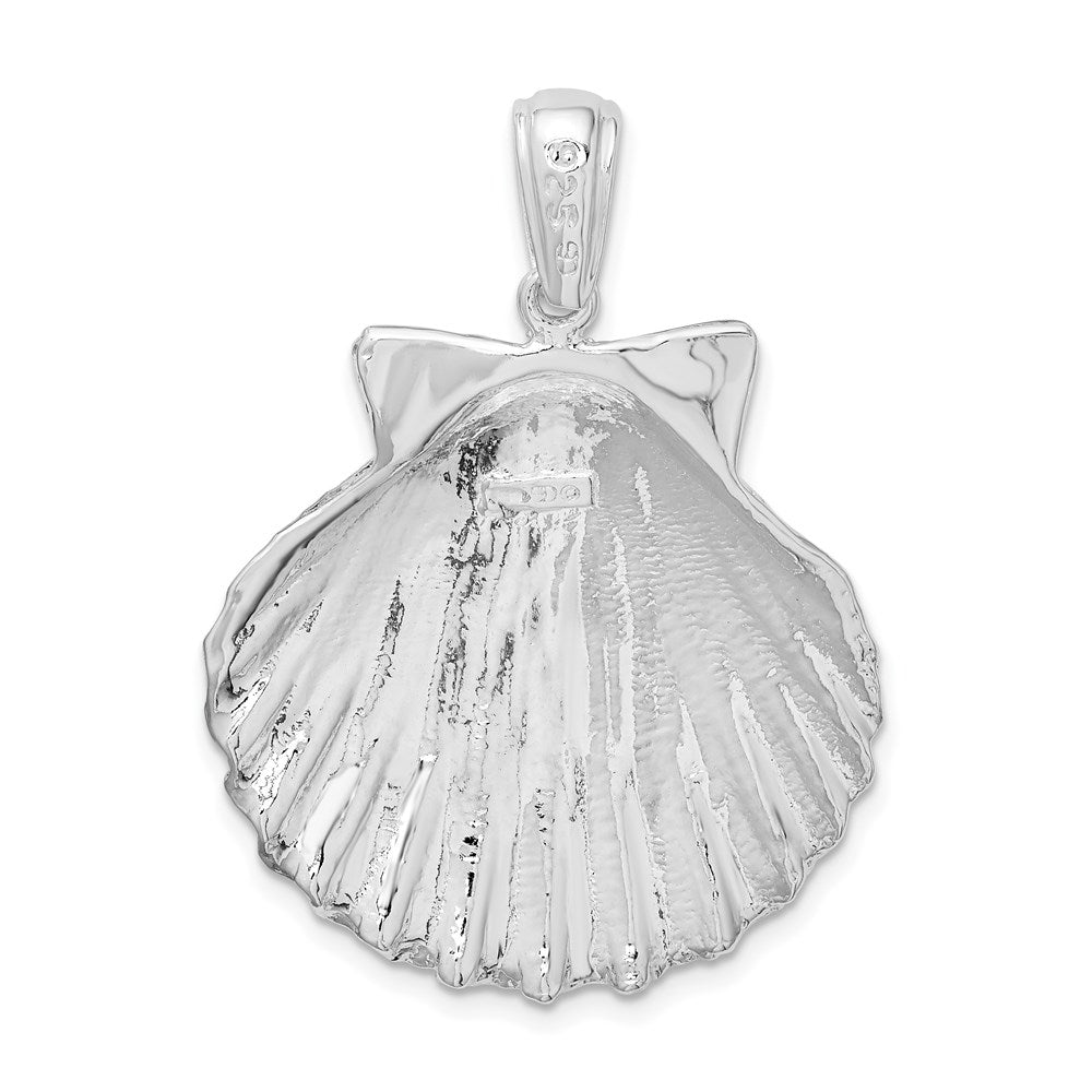 Sterling Silver De-Ani Rhodium-Plated Polished And Textured Shell Pendant
