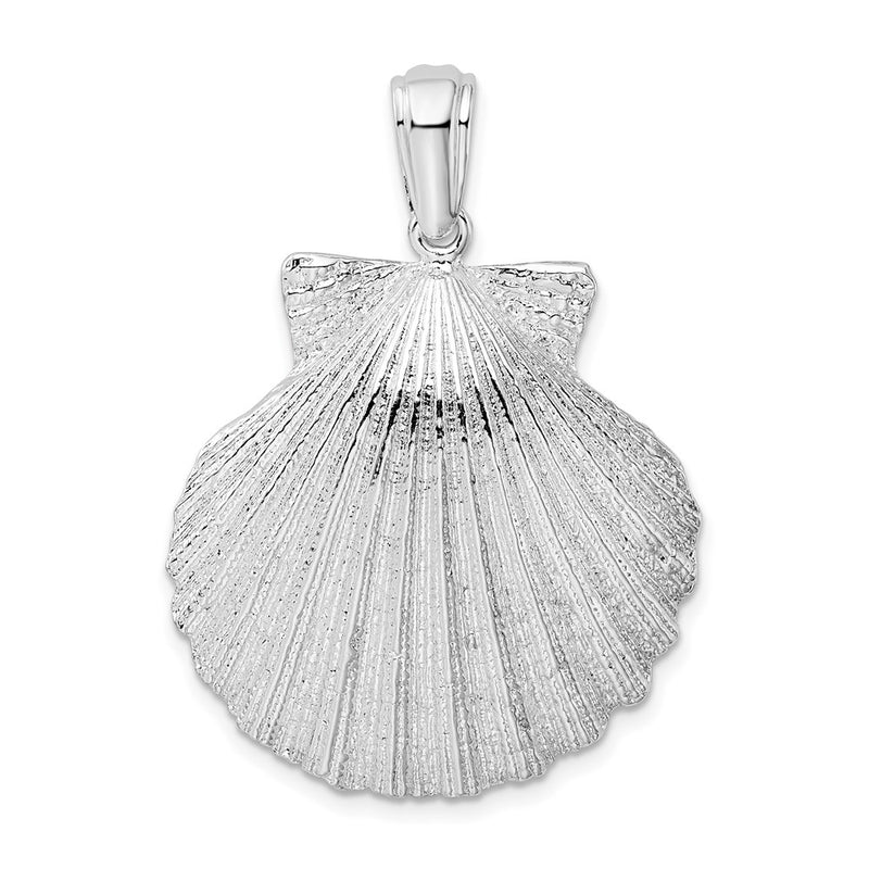 Sterling Silver De-Ani Rhodium-Plated Polished And Textured Shell Pendant