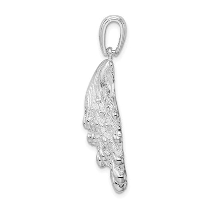 Sterling Silver De-Ani Rhodium-Plated Polished And Textured Lions Paw Shell Pendant