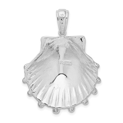 Sterling Silver De-Ani Rhodium-Plated Polished And Textured Lions Paw Shell Pendant