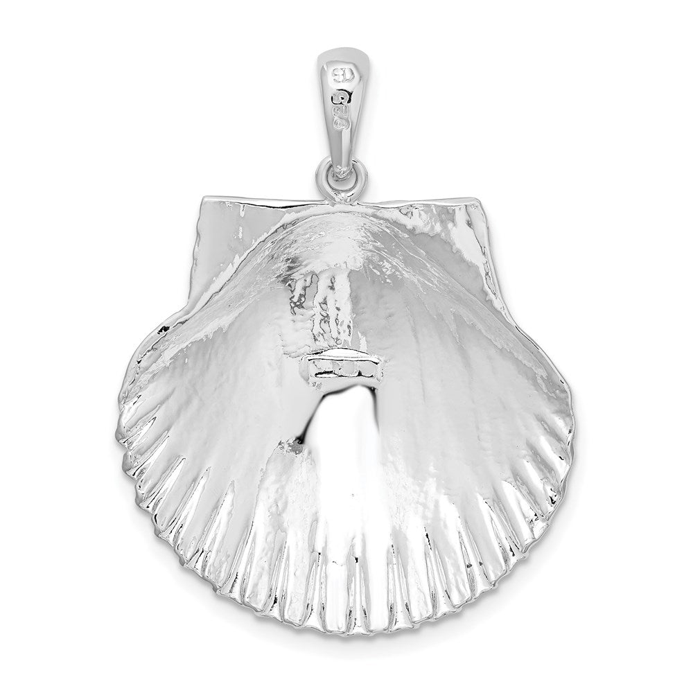 Sterling Silver De-Ani Rhodium-Plated Polished And Textured Scallop Shell Pendant