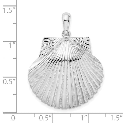 Sterling Silver De-Ani Rhodium-Plated Polished And Textured Scallop Shell Pendant
