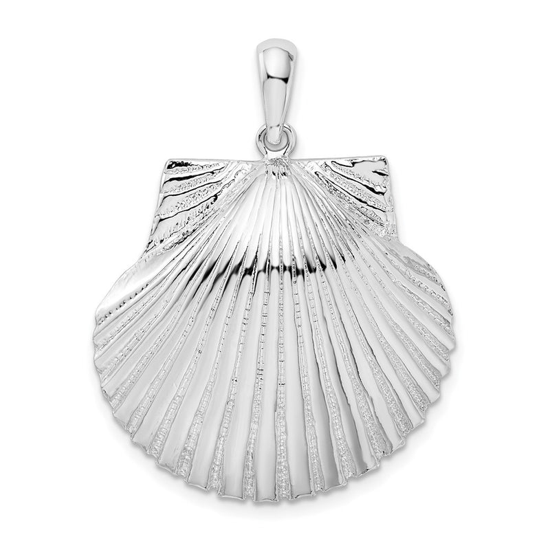 Sterling Silver De-Ani Rhodium-Plated Polished And Textured Scallop Shell Pendant