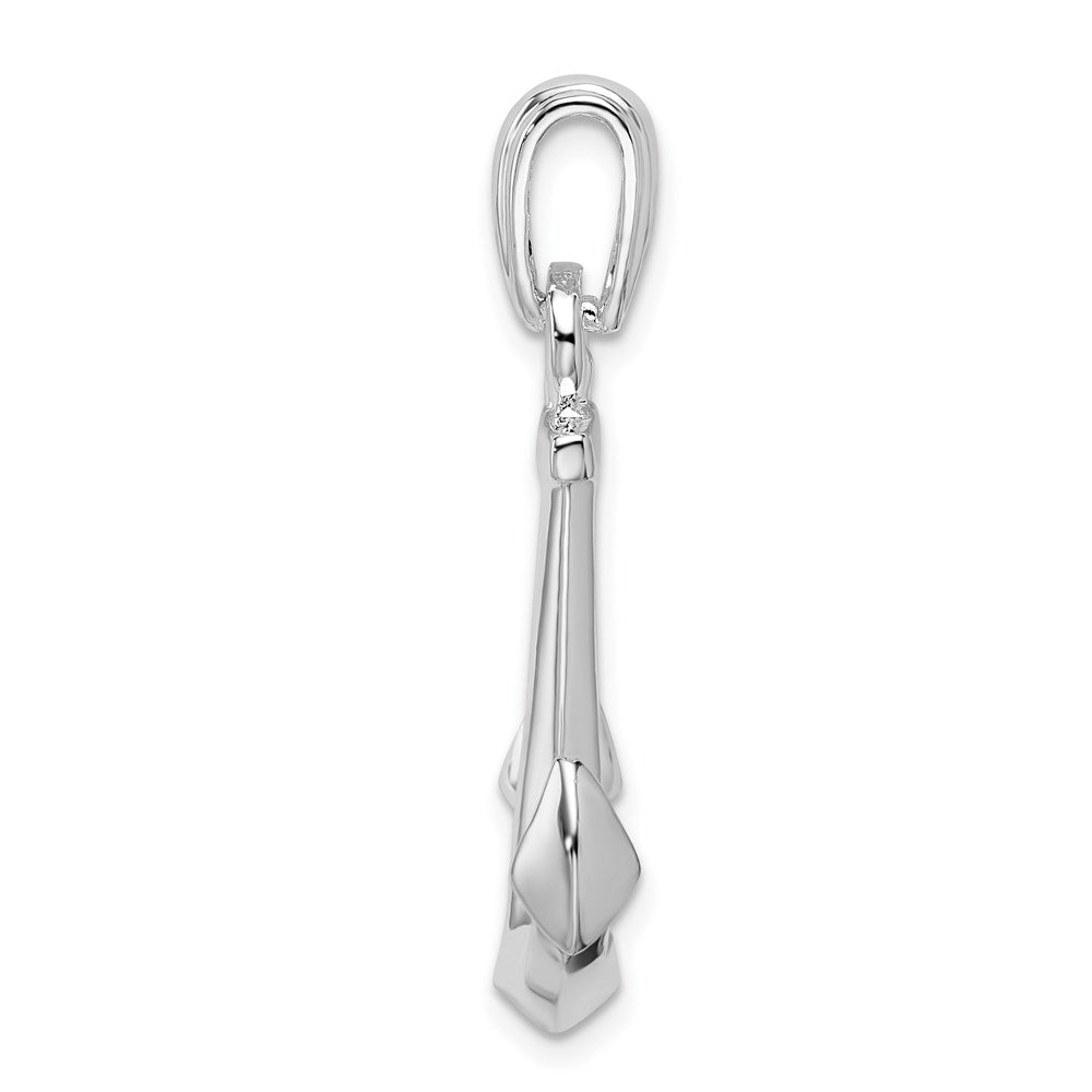Sterling Silver De-Ani Rhodium-Plated Polished 3D Anchor Pendant