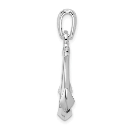 Sterling Silver De-Ani Rhodium-Plated Polished 3D Anchor Pendant