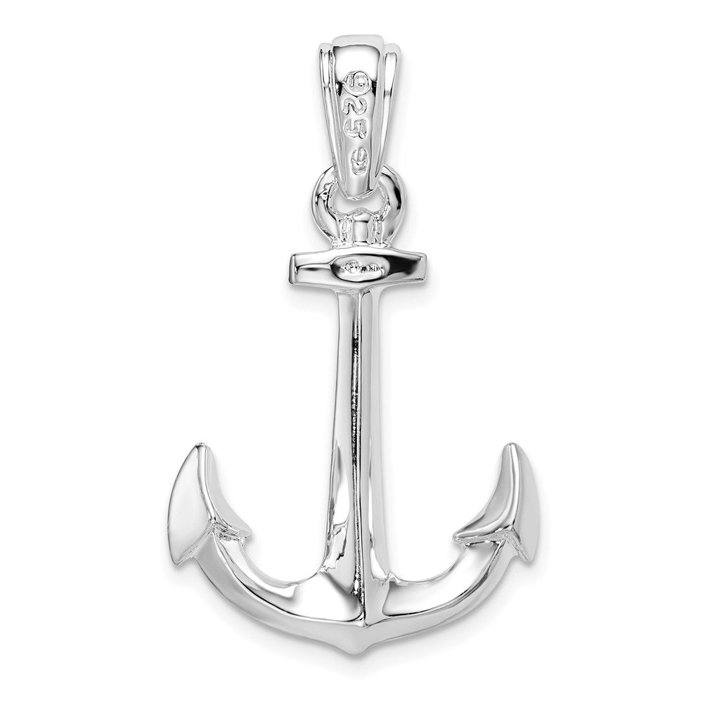 Sterling Silver De-Ani Rhodium-Plated Polished 3D Anchor Pendant