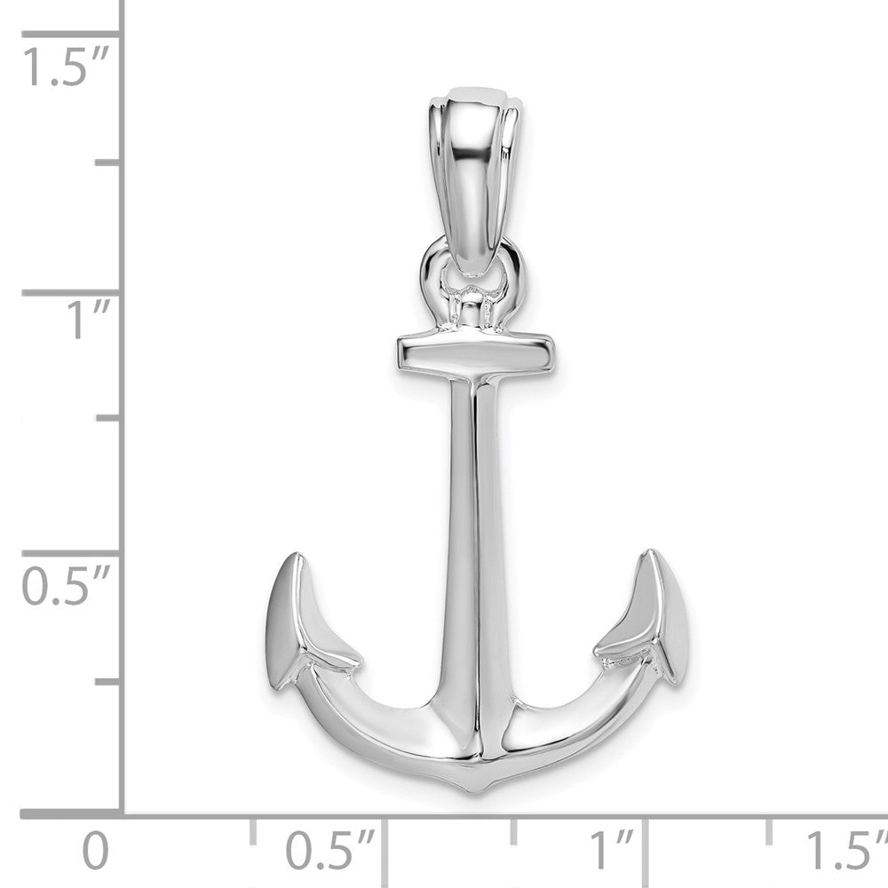 Sterling Silver De-Ani Rhodium-Plated Polished 3D Anchor Pendant