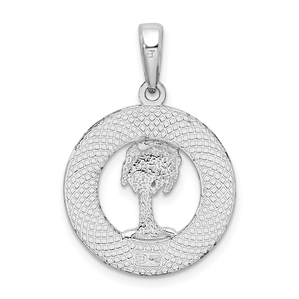 Sterling Silver De-Ani Rhodium-Plated Hilton Head With Palm Tree Round Pendant