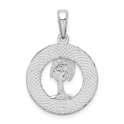 Sterling Silver De-Ani Rhodium-Plated Hilton Head With Palm Tree Round Pendant