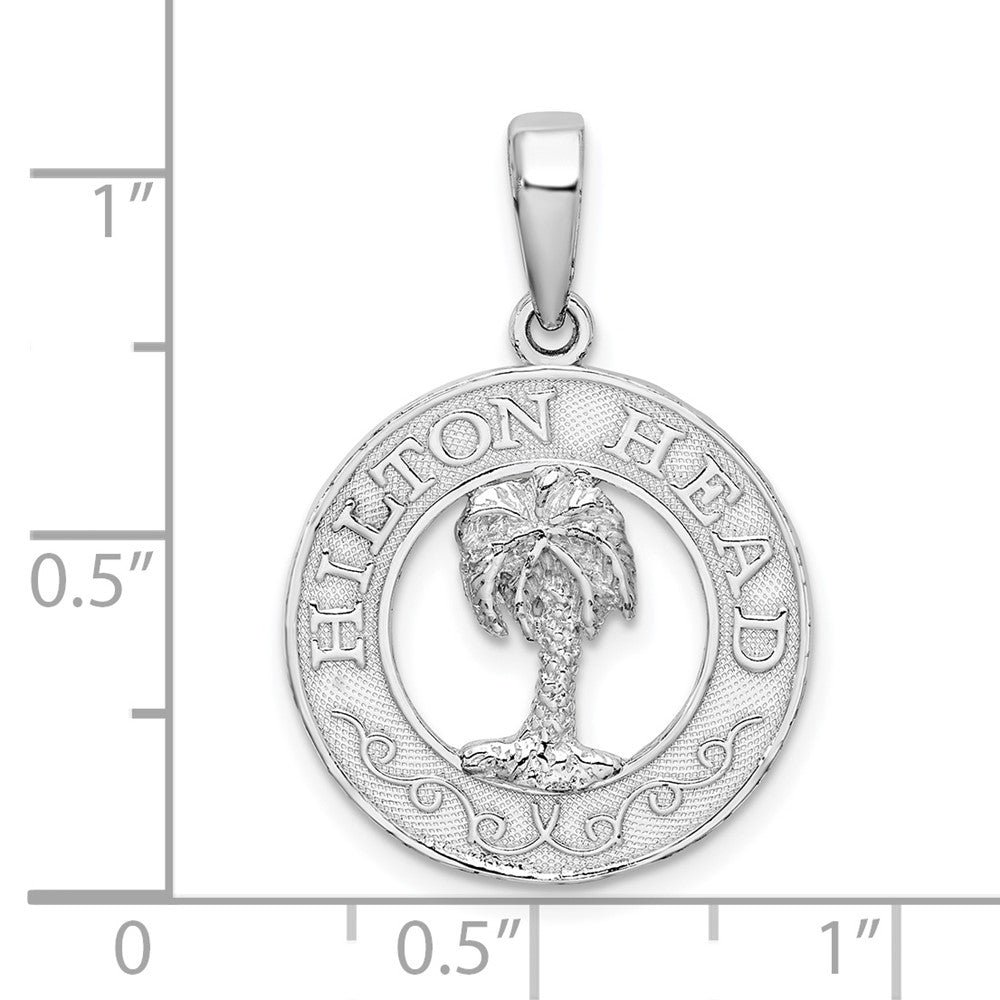 Sterling Silver De-Ani Rhodium-Plated Hilton Head With Palm Tree Round Pendant