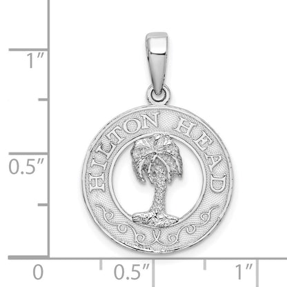 Sterling Silver De-Ani Rhodium-Plated Hilton Head With Palm Tree Round Pendant