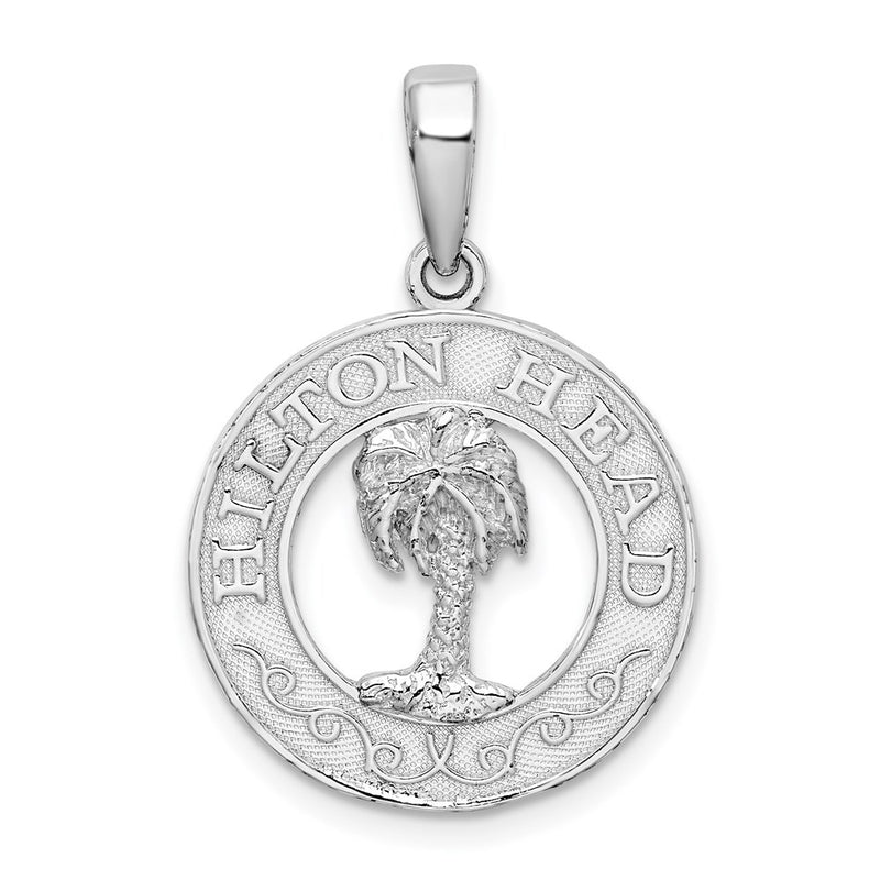 Sterling Silver De-Ani Rhodium-Plated Hilton Head With Palm Tree Round Pendant