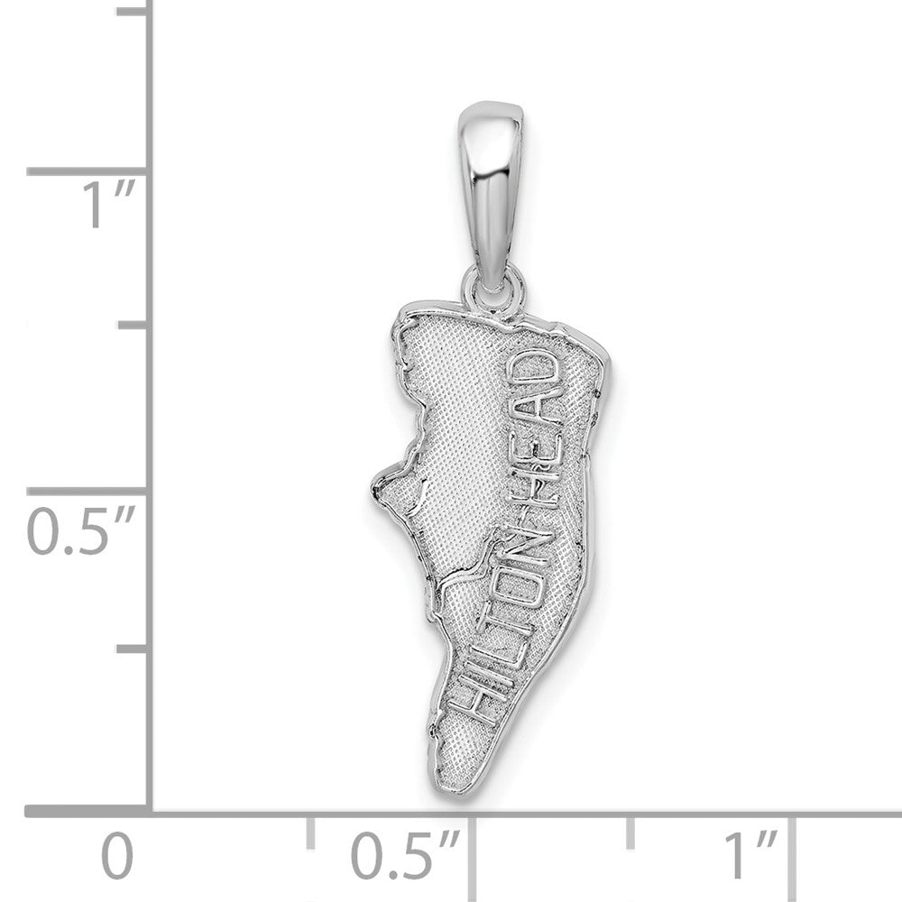 Sterling Silver De-Ani Rhodium-Plated Polished And Textured Hilton Head Map Pendant
