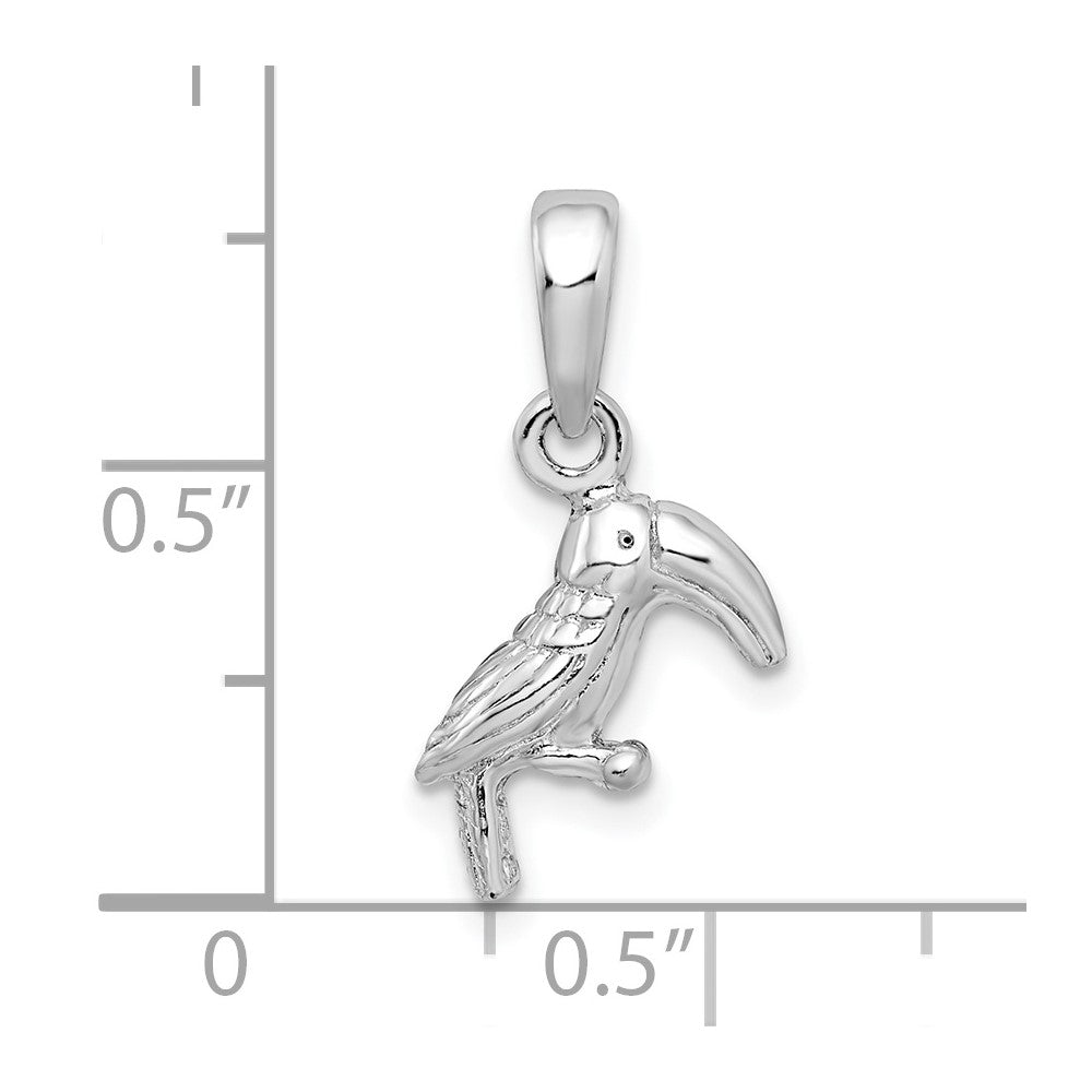 Sterling Silver De-Ani Rhodium-Plated Polished 3D Toucan Bird Pendant