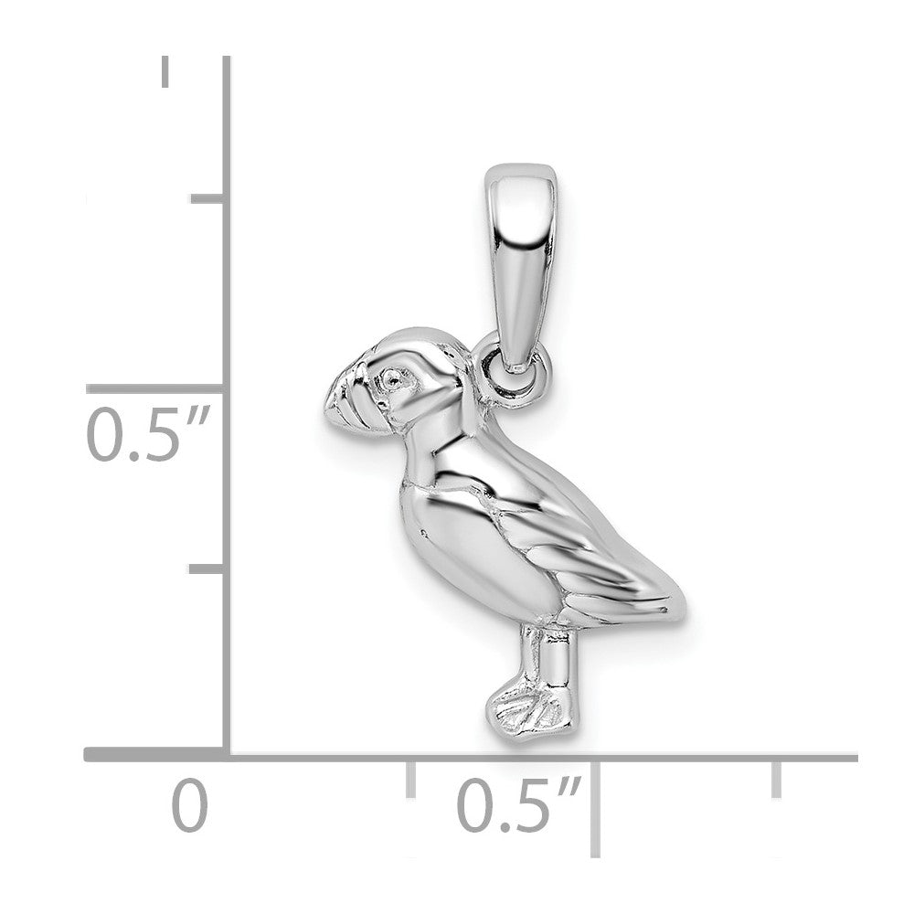 Sterling Silver De-Ani Rhodium-Plated Polished Puffin Bird Pendant