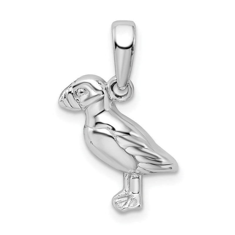 Sterling Silver De-Ani Rhodium-Plated Polished Puffin Bird Pendant
