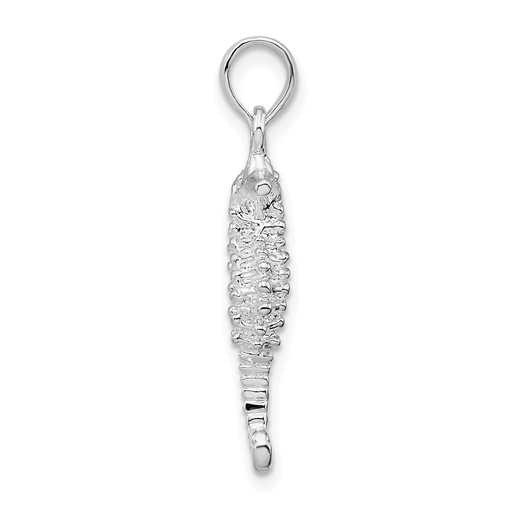 Sterling Silver De-Ani Rhodium-Plated Polished And Textured 3D Seahorse Pendant
