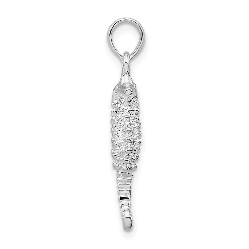 Sterling Silver De-Ani Rhodium-Plated Polished And Textured 3D Seahorse Pendant