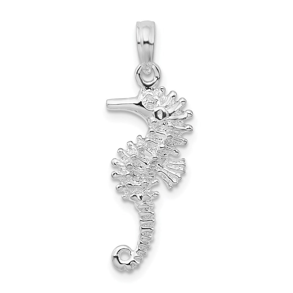 Sterling Silver De-Ani Rhodium-Plated Polished And Textured 3D Seahorse Pendant