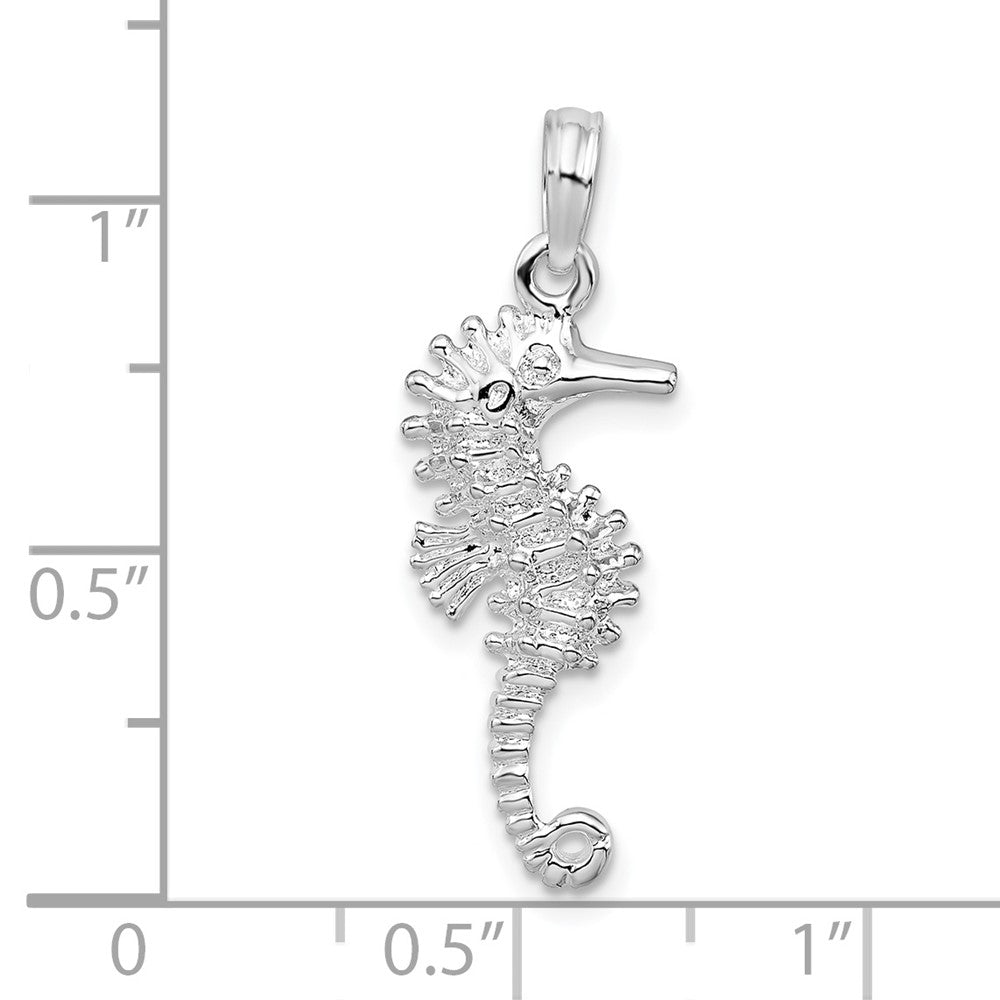 Sterling Silver De-Ani Rhodium-Plated Polished And Textured 3D Seahorse Pendant