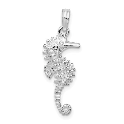 Sterling Silver De-Ani Rhodium-Plated Polished And Textured 3D Seahorse Pendant