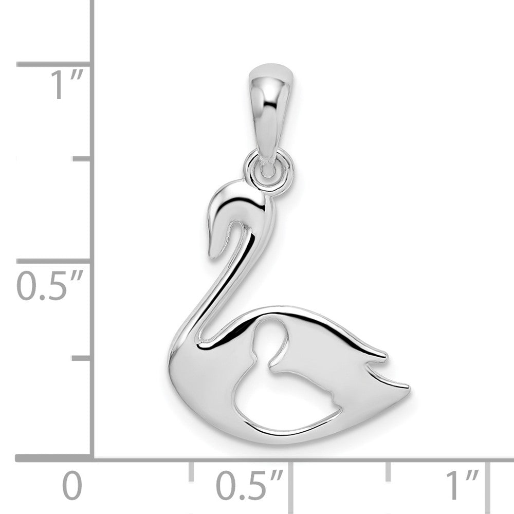 Sterling Silver De-Ani Rhodium-Plated Polished Swan With Cut Out Baby Pendant