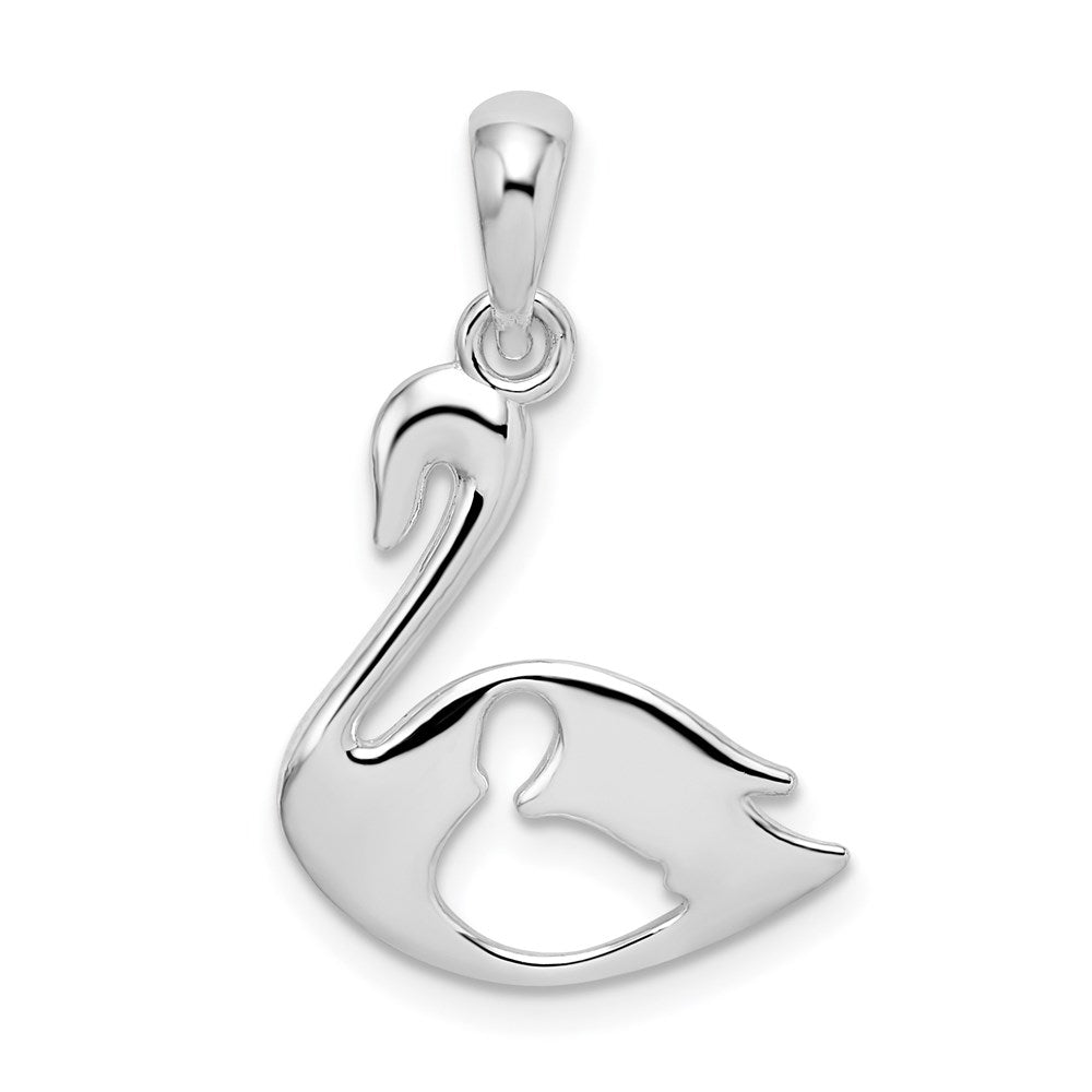 Sterling Silver De-Ani Rhodium-Plated Polished Swan With Cut Out Baby Pendant