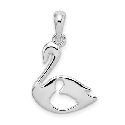 Sterling Silver De-Ani Rhodium-Plated Polished Swan With Cut Out Baby Pendant