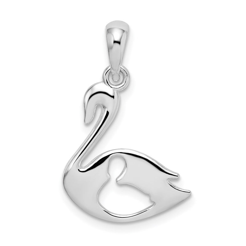 Sterling Silver De-Ani Rhodium-Plated Polished Swan With Cut Out Baby Pendant