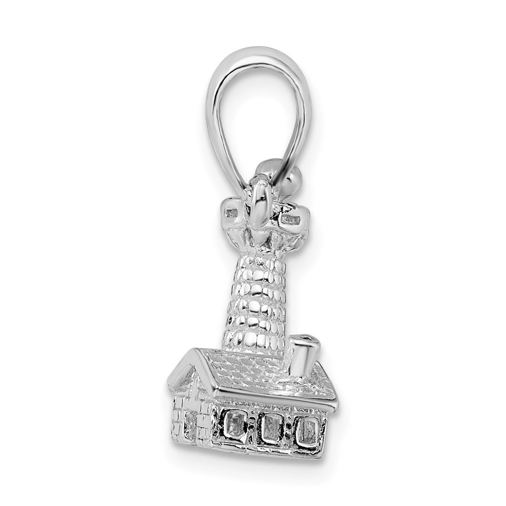Sterling Silver De-Ani Rhodium-Plated Polished And Textured 3D Lighthouse Pendant