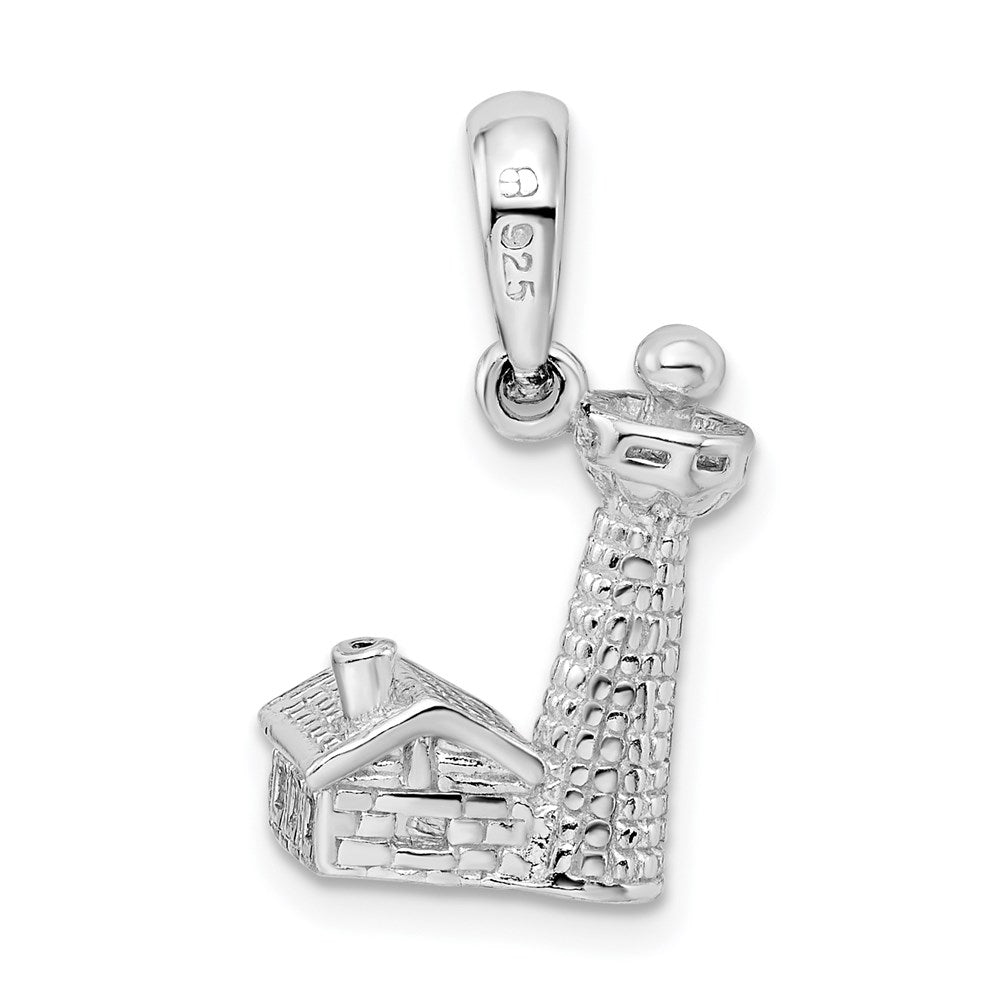 Sterling Silver De-Ani Rhodium-Plated Polished And Textured 3D Lighthouse Pendant