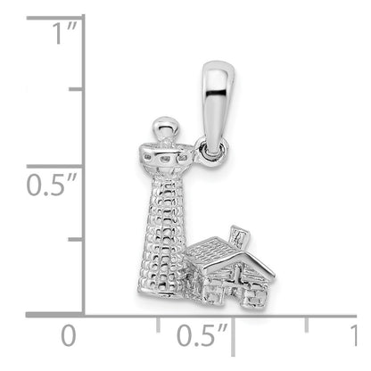 Sterling Silver De-Ani Rhodium-Plated Polished And Textured 3D Lighthouse Pendant