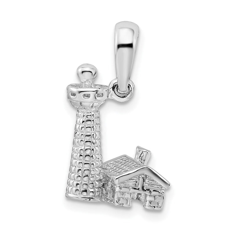 Sterling Silver De-Ani Rhodium-Plated Polished And Textured 3D Lighthouse Pendant