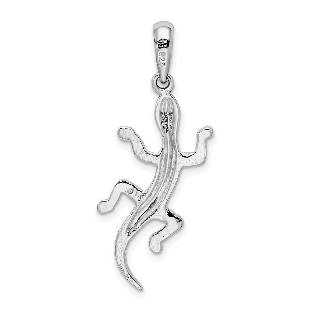 Sterling Silver De-Ani Rhodium-Plated Polished And Textured Gecko Pendant