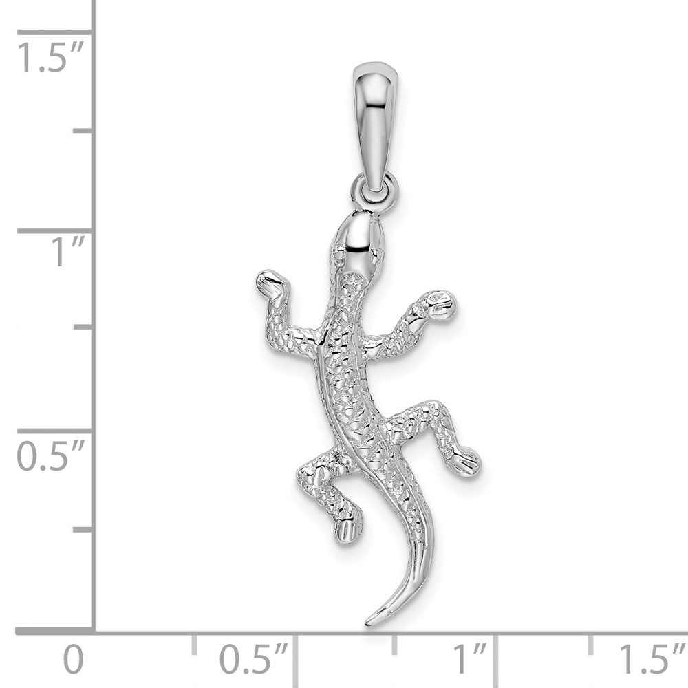 Sterling Silver De-Ani Rhodium-Plated Polished And Textured Gecko Pendant