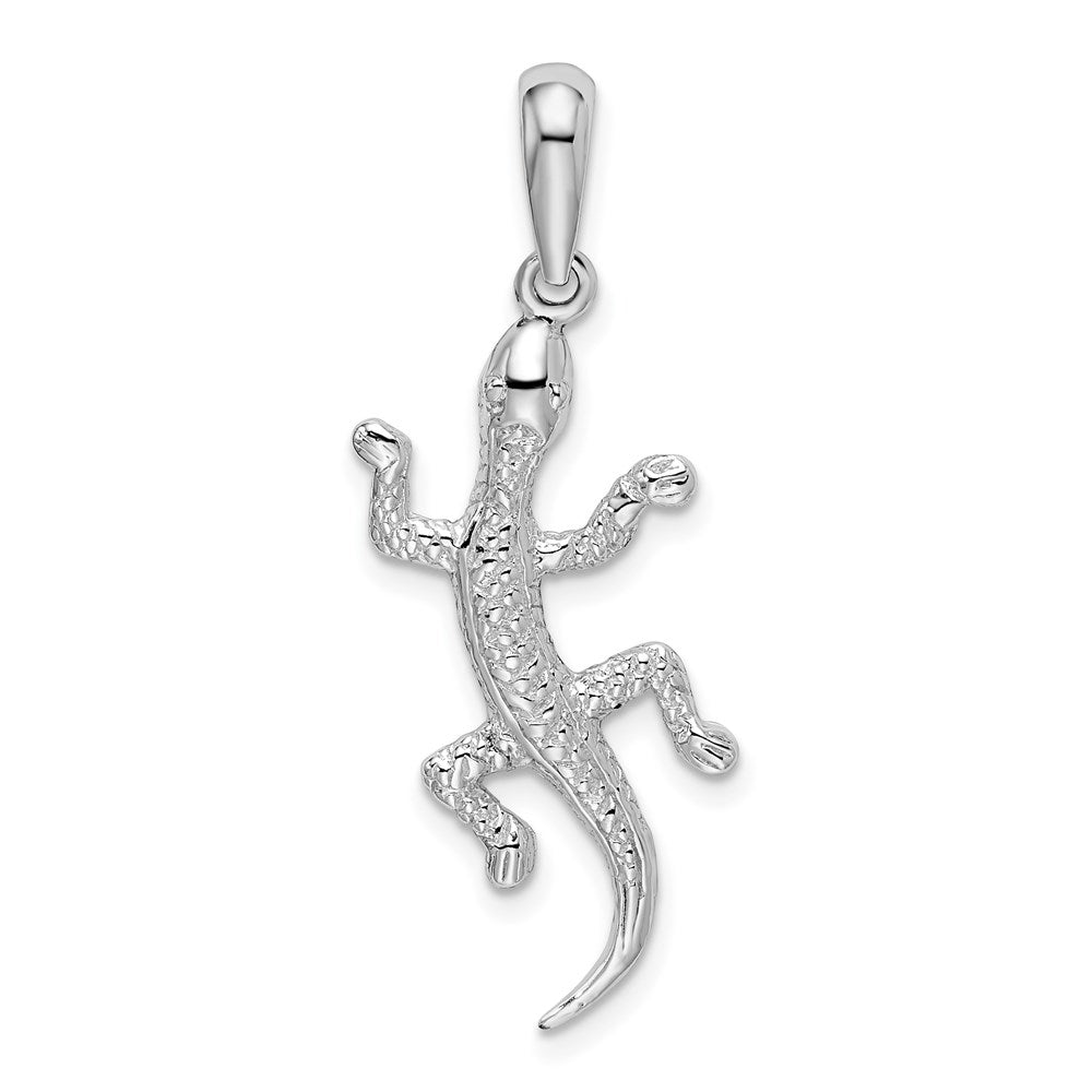 Sterling Silver De-Ani Rhodium-Plated Polished And Textured Gecko Pendant