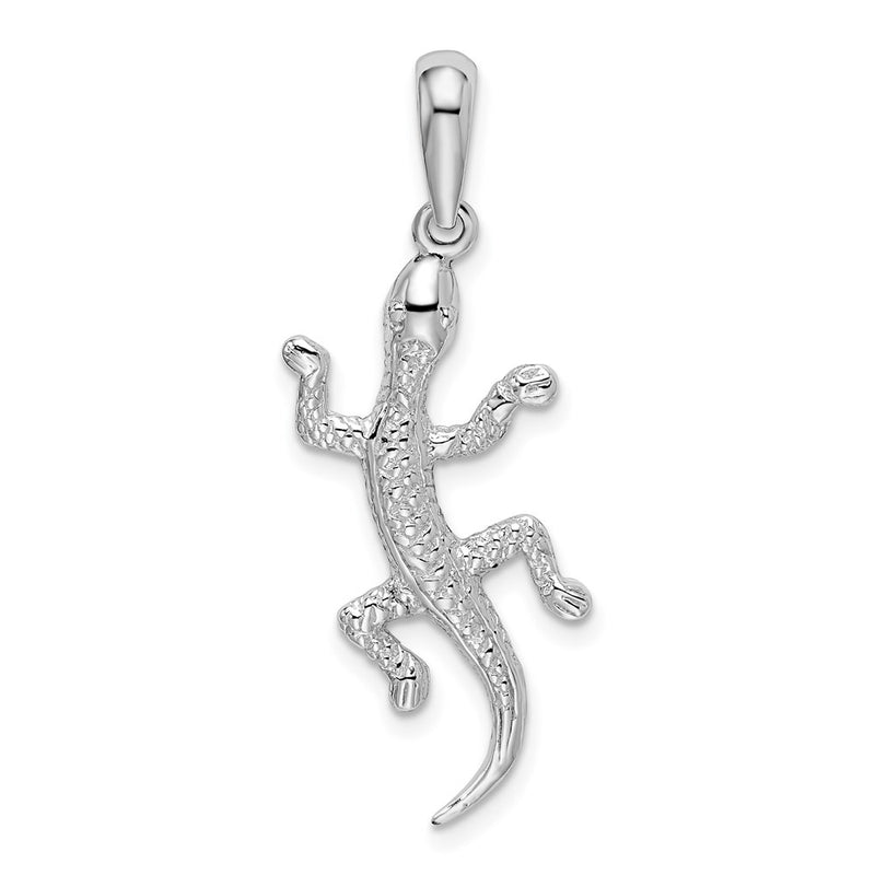 Sterling Silver De-Ani Rhodium-Plated Polished And Textured Gecko Pendant