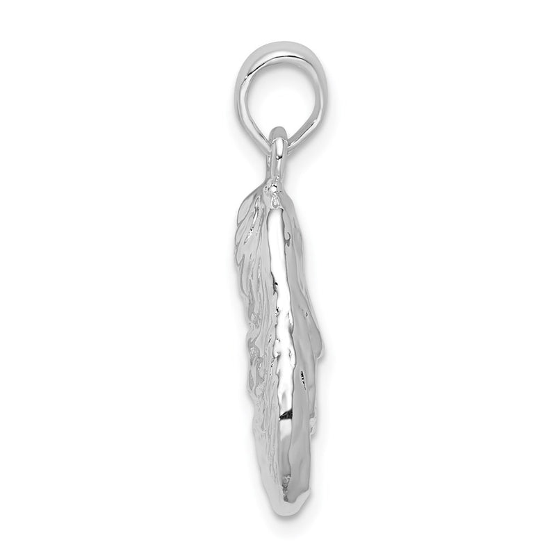 Sterling Silver De-Ani Rhodium-Plated Polished And Textured 3D Oyster Shell Pendant