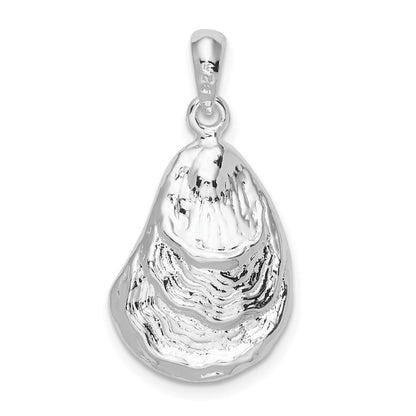 Sterling Silver De-Ani Rhodium-Plated Polished And Textured 3D Oyster Shell Pendant