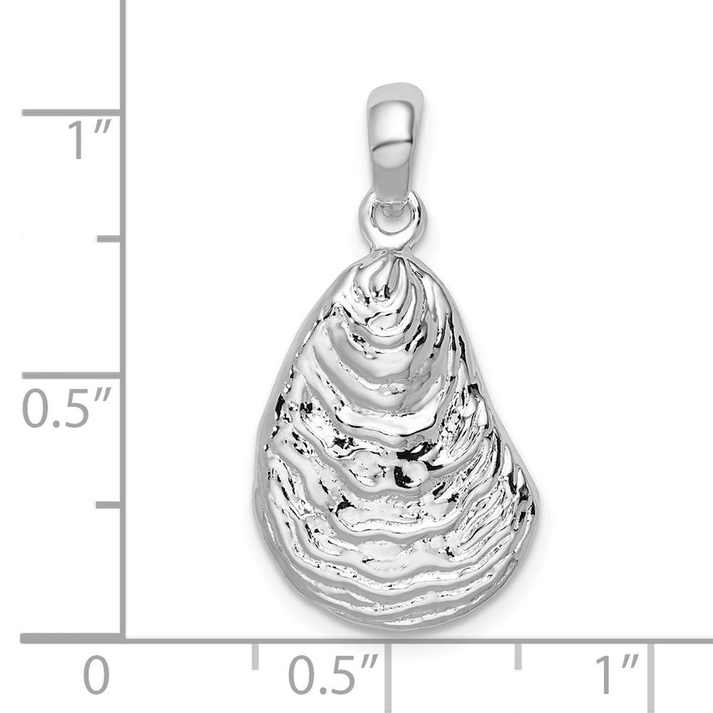 Sterling Silver De-Ani Rhodium-Plated Polished And Textured 3D Oyster Shell Pendant