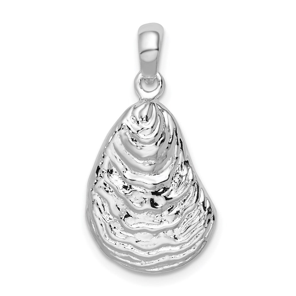 Sterling Silver De-Ani Rhodium-Plated Polished And Textured 3D Oyster Shell Pendant