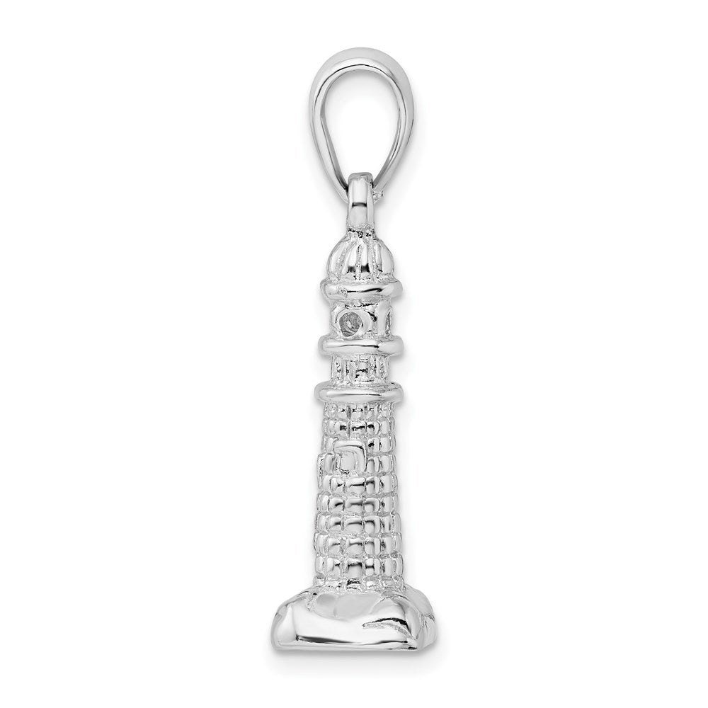 Sterling Silver De-Ani Rhodium-Plated Polished And Textured 3D Lighthouse Pendant