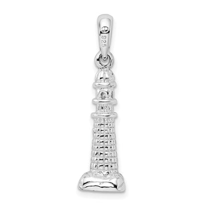 Sterling Silver De-Ani Rhodium-Plated Polished And Textured 3D Lighthouse Pendant